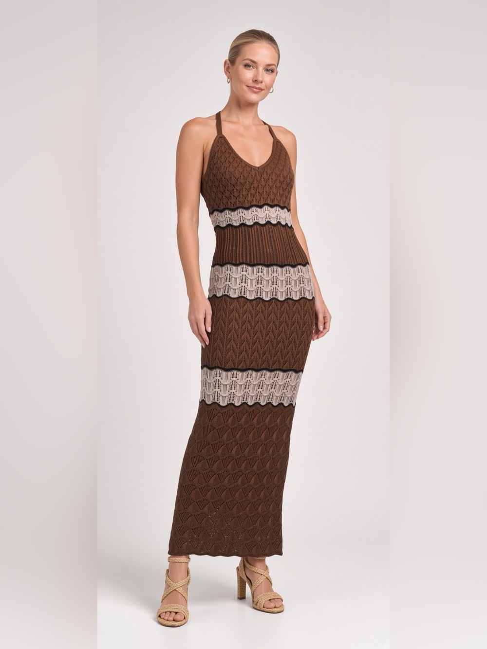 Torn by Ronny Kobo Crochet Knit Maxi Dress Size S